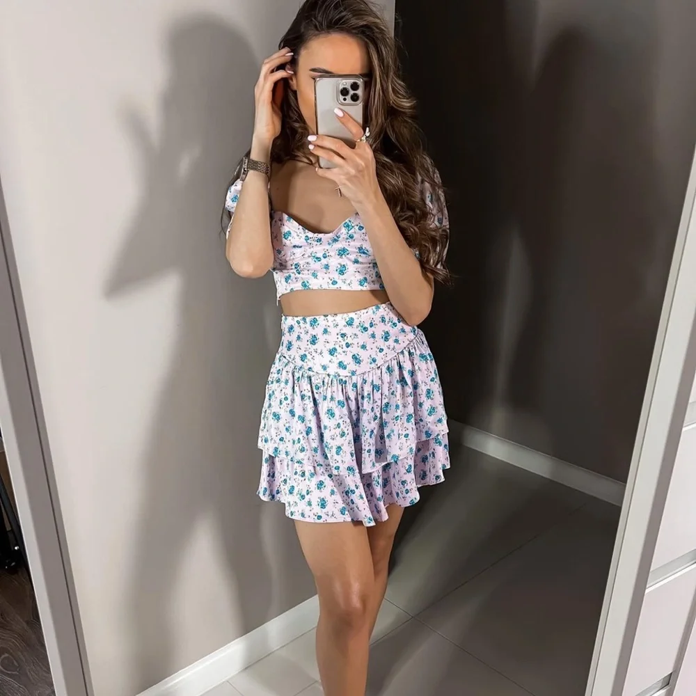 Zara Floral Print Satin Effect Corset Top - Picture 6 of 14